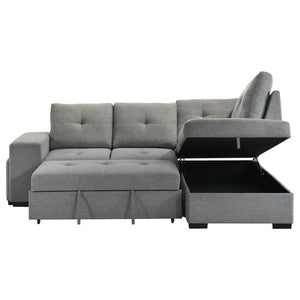 English Elm Atkinson Tufted Grey Fabric Sleeper Sectional with Hidden Storage and Nested Stools B062S02297