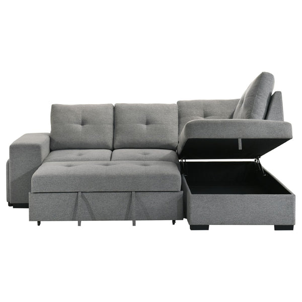 English Elm Atkinson Tufted Grey Fabric Sleeper Sectional with Hidden Storage and Nested Stools B062S02297