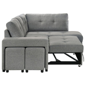English Elm Atkinson Tufted Grey Fabric Sleeper Sectional with Hidden Storage and Nested Stools B062S02297