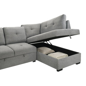 English Elm Atkinson Tufted Grey Fabric Sleeper Sectional with Hidden Storage and Nested Stools B062S02297