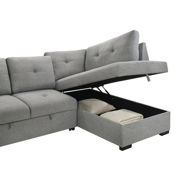 English Elm Atkinson Tufted Grey Fabric Sleeper Sectional with Hidden Storage and Nested Stools B062S02297