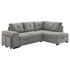 English Elm Atkinson Tufted Grey Fabric Sleeper Sectional with Hidden Storage and Nested Stools B062S02297