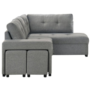 English Elm Atkinson Tufted Grey Fabric Sleeper Sectional with Hidden Storage and Nested Stools B062S02297