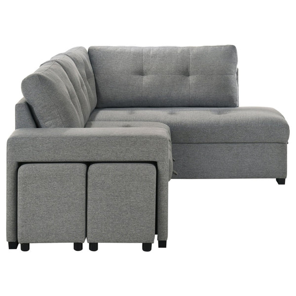 English Elm Atkinson Tufted Grey Fabric Sleeper Sectional with Hidden Storage and Nested Stools B062S02297