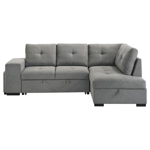 English Elm Atkinson Tufted Grey Fabric Sleeper Sectional with Hidden Storage and Nested Stools B062S02297