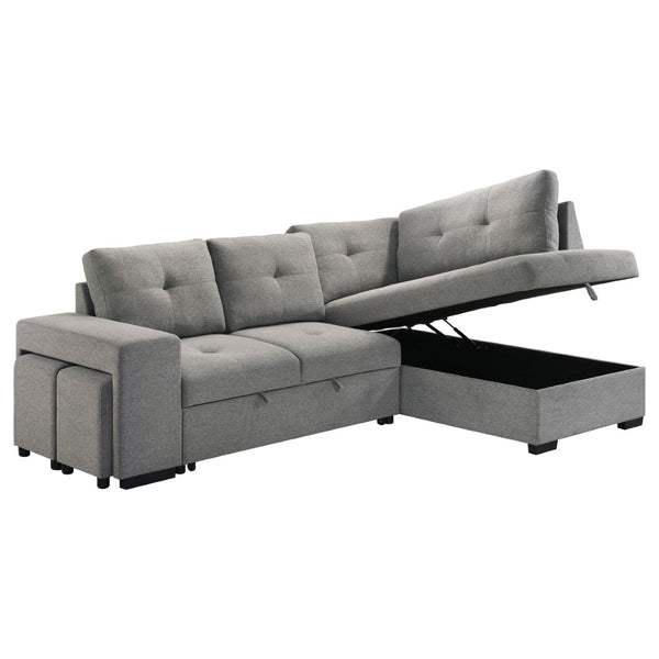 English Elm Atkinson Tufted Grey Fabric Sleeper Sectional with Hidden Storage and Nested Stools B062S02297