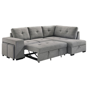English Elm Atkinson Tufted Grey Fabric Sleeper Sectional with Hidden Storage and Nested Stools B062S02297