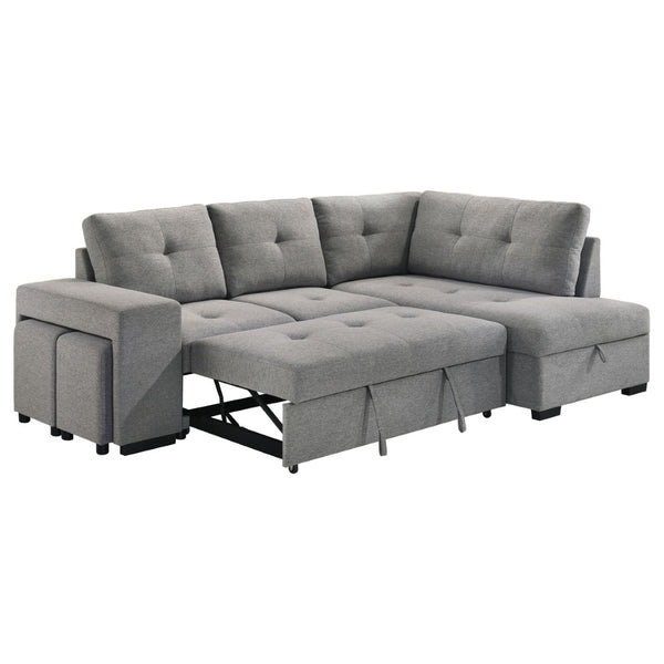 English Elm Atkinson Tufted Grey Fabric Sleeper Sectional with Hidden Storage and Nested Stools B062S02297