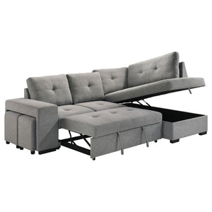 English Elm Atkinson Tufted Grey Fabric Sleeper Sectional with Hidden Storage and Nested Stools B062S02297