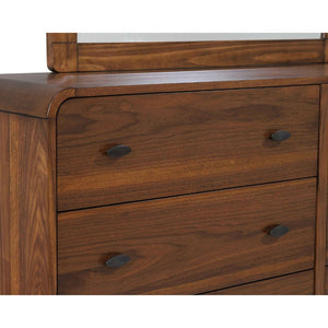 English Elm Winston Mid-century Six Drawer Dresser with Framed Mirror Walnut Veneer Bedroom Suite Dark Walnut B062S02298