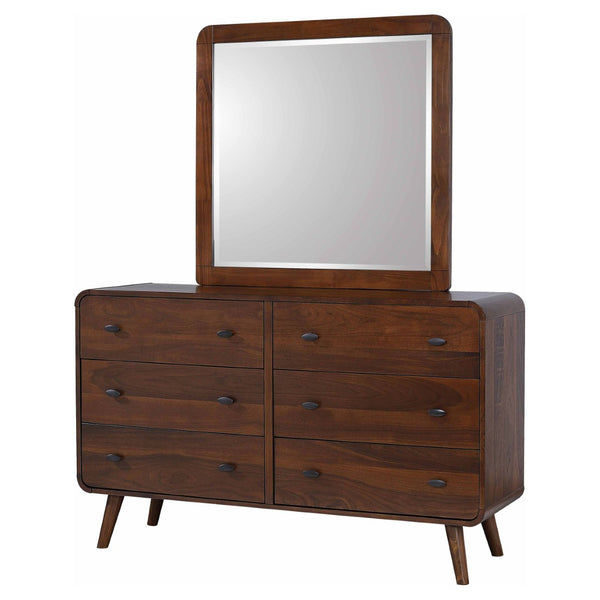 English Elm Winston Mid-century Six Drawer Dresser with Framed Mirror Walnut Veneer Bedroom Suite Dark Walnut B062S02298