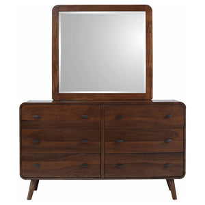 English Elm Winston Mid-century Six Drawer Dresser with Framed Mirror Walnut Veneer Bedroom Suite Dark Walnut B062S02298