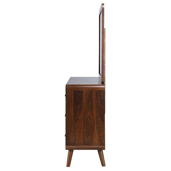 English Elm Winston Mid-century Six Drawer Dresser with Framed Mirror Walnut Veneer Bedroom Suite Dark Walnut B062S02298