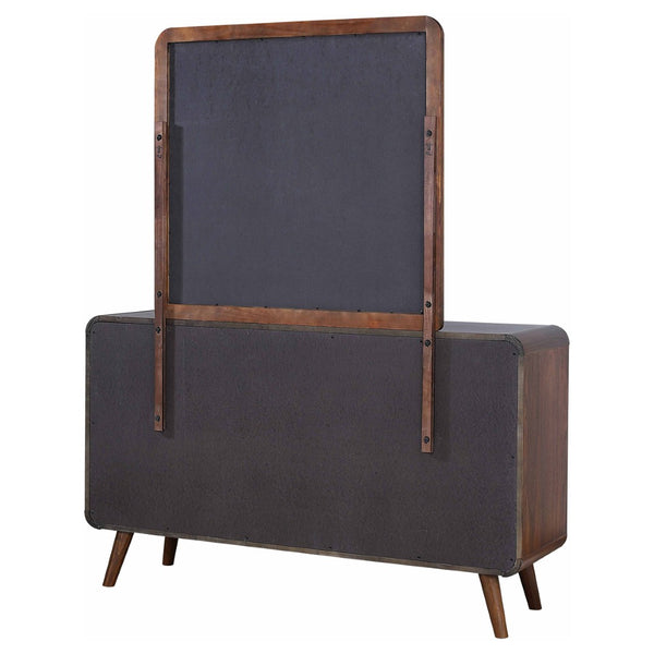 English Elm Winston Mid-century Six Drawer Dresser with Framed Mirror Walnut Veneer Bedroom Suite Dark Walnut B062S02298