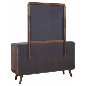 English Elm Winston Mid-century Six Drawer Dresser with Framed Mirror Walnut Veneer Bedroom Suite Dark Walnut B062S02298