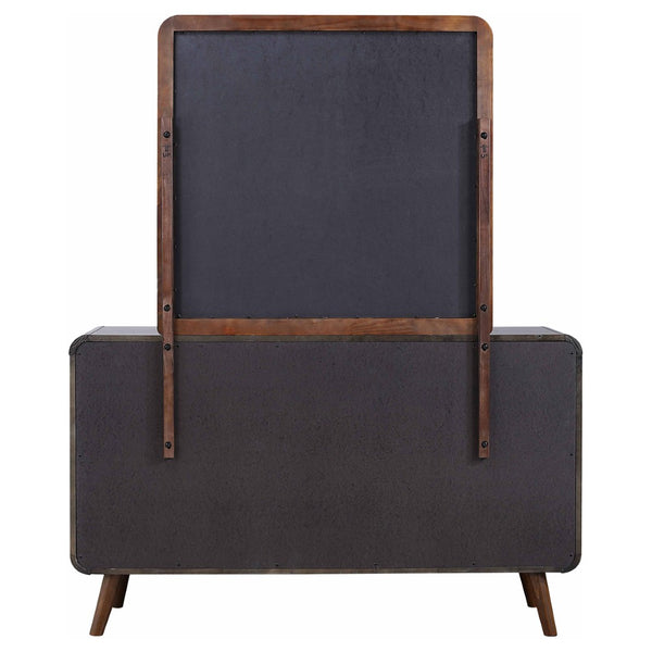 English Elm Winston Mid-century Six Drawer Dresser with Framed Mirror Walnut Veneer Bedroom Suite Dark Walnut B062S02298