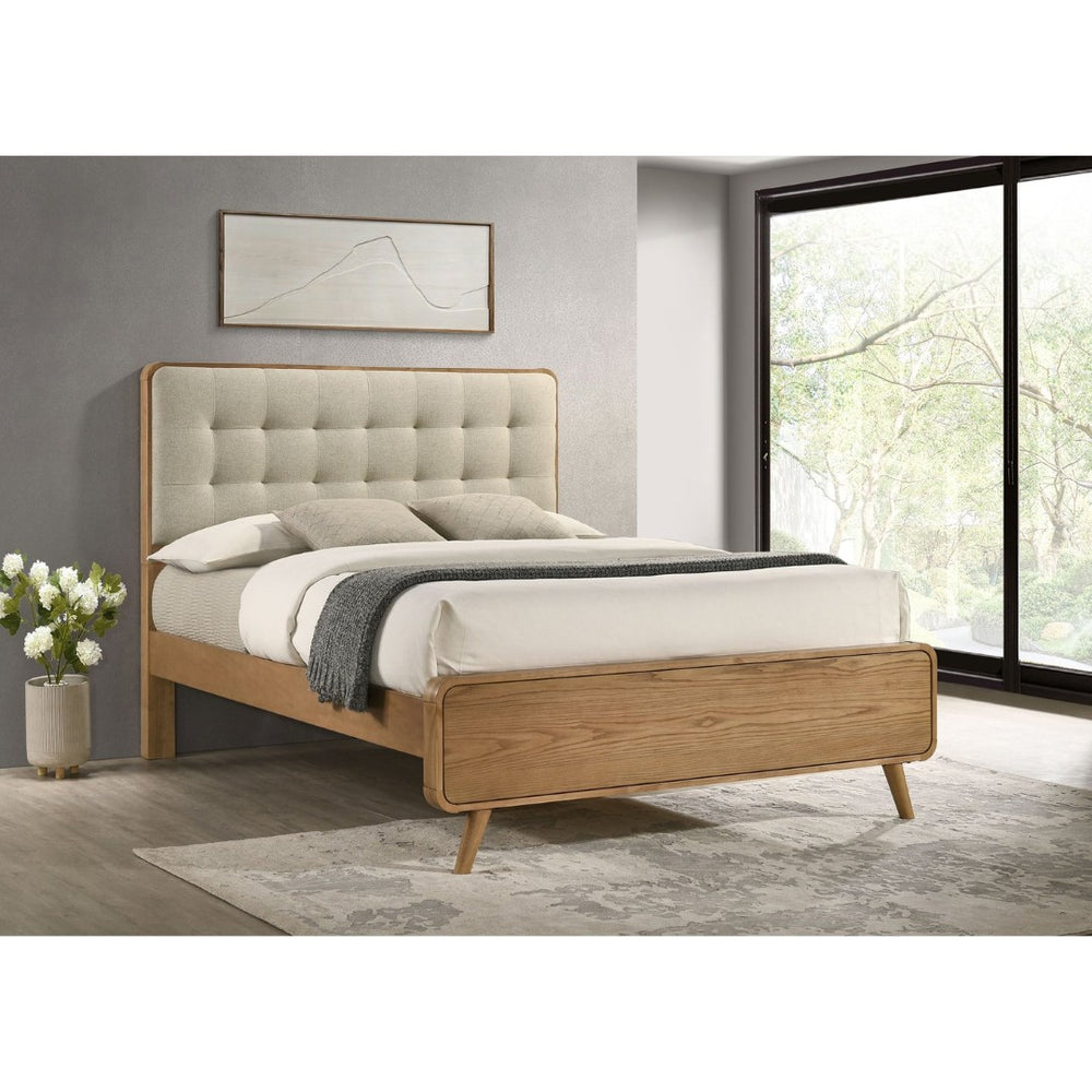 English Elm Winston Tufted Headboard Queen Bed in Light Ash Veneer with Splayed Rubberwood Legs B062S02299