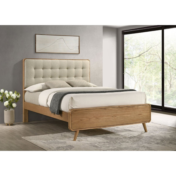 English Elm Winston Tufted Headboard Queen Bed in Light Ash Veneer with Splayed Rubberwood Legs B062S02299