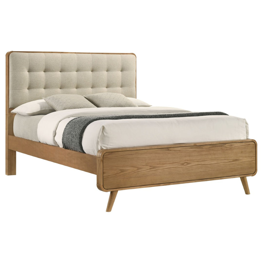 English Elm Winston Tufted Headboard Queen Bed in Light Ash Veneer with Splayed Rubberwood Legs B062S02299