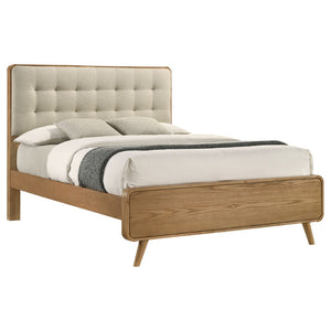 English Elm Winston Tufted Headboard Queen Bed in Light Ash Veneer with Splayed Rubberwood Legs B062S02299