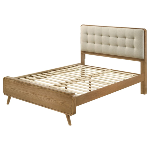 English Elm Winston Tufted Headboard Queen Bed in Light Ash Veneer with Splayed Rubberwood Legs B062S02299