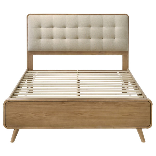 English Elm Winston Tufted Headboard Queen Bed in Light Ash Veneer with Splayed Rubberwood Legs B062S02299