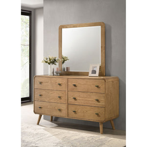 English Elm Winston Mid-century Six Drawer Dresser with Framed Mirror Walnut Veneer Bedroom Suite Light Ash B062S02302