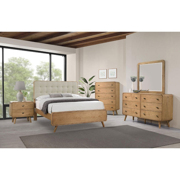 English Elm Winston Mid-century Six Drawer Dresser with Framed Mirror Walnut Veneer Bedroom Suite Light Ash B062S02302