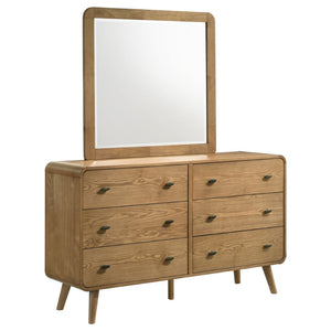 English Elm Winston Mid-century Six Drawer Dresser with Framed Mirror Walnut Veneer Bedroom Suite Light Ash B062S02302