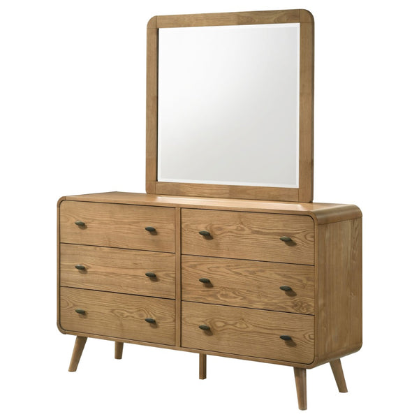 English Elm Winston Mid-century Six Drawer Dresser with Framed Mirror Walnut Veneer Bedroom Suite Light Ash B062S02302