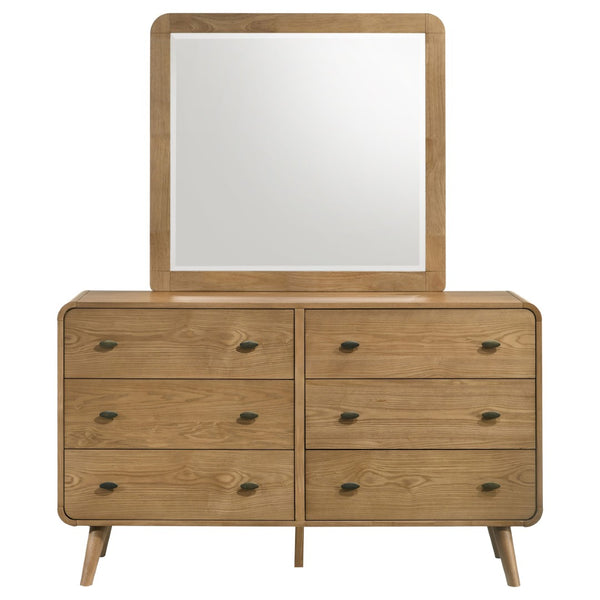 English Elm Winston Mid-century Six Drawer Dresser with Framed Mirror Walnut Veneer Bedroom Suite Light Ash B062S02302