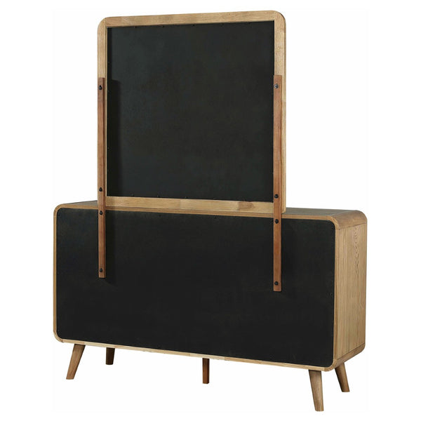 English Elm Winston Mid-century Six Drawer Dresser with Framed Mirror Walnut Veneer Bedroom Suite Light Ash B062S02302