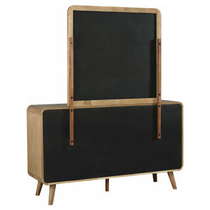 English Elm Winston Mid-century Six Drawer Dresser with Framed Mirror Walnut Veneer Bedroom Suite Light Ash B062S02302