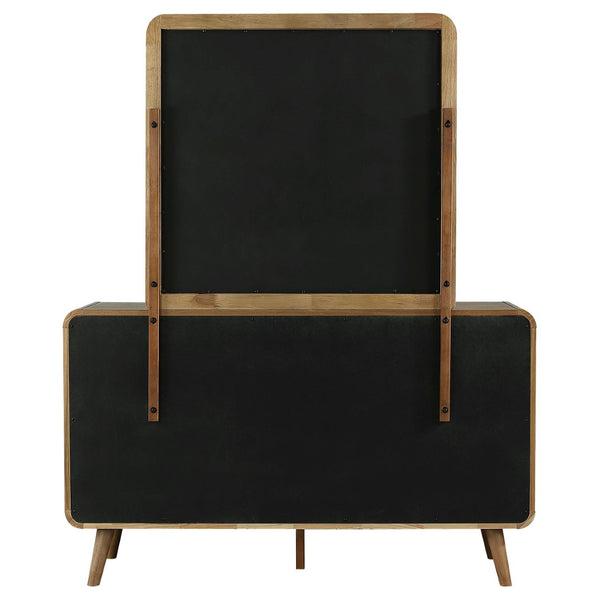 English Elm Winston Mid-century Six Drawer Dresser with Framed Mirror Walnut Veneer Bedroom Suite Light Ash B062S02302