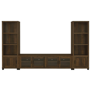 English Elm Heron Three Piece Media Wall with Tempered Glass Towers in Dark Pine Finish B062S02312