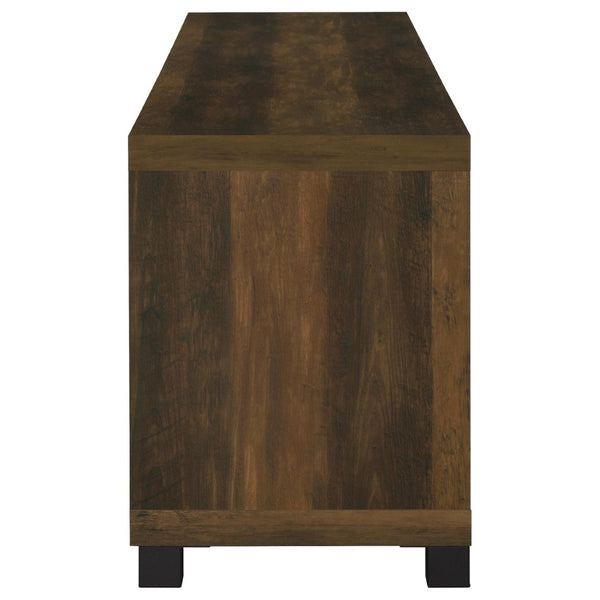 English Elm Heron Three Piece Media Wall with Tempered Glass Towers in Dark Pine Finish B062S02312