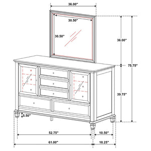 English Elm Dennis Cream White Dresser with Mirror Brushed Nickel Hardware Cottage Bedroom B062S02315