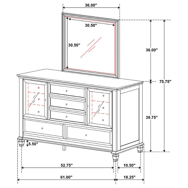 English Elm Dennis Cream White Dresser with Mirror Brushed Nickel Hardware Cottage Bedroom B062S02315