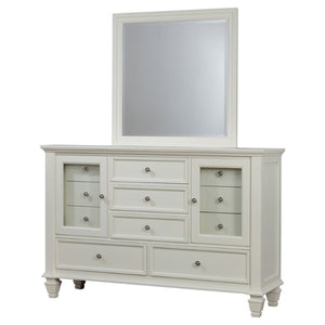 English Elm Dennis Cream White Dresser with Mirror Brushed Nickel Hardware Cottage Bedroom B062S02315