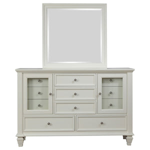 English Elm Dennis Cream White Dresser with Mirror Brushed Nickel Hardware Cottage Bedroom B062S02315