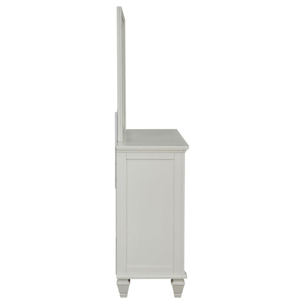 English Elm Dennis Cream White Dresser with Mirror Brushed Nickel Hardware Cottage Bedroom B062S02315