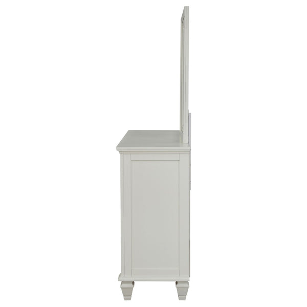 English Elm Dennis Cream White Dresser with Mirror Brushed Nickel Hardware Cottage Bedroom B062S02315