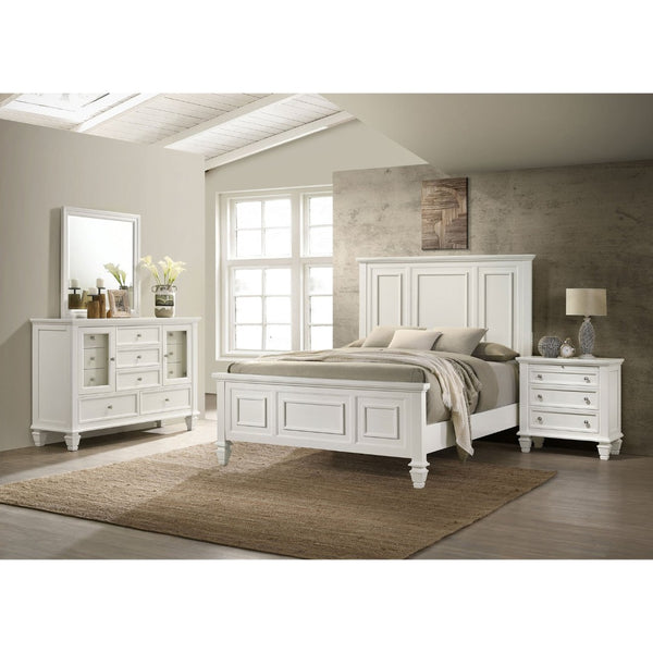 English Elm Dennis Eastern King Bedroom Set Carved Panel Bed Dresser Nightstand Cream Finish B062S02316