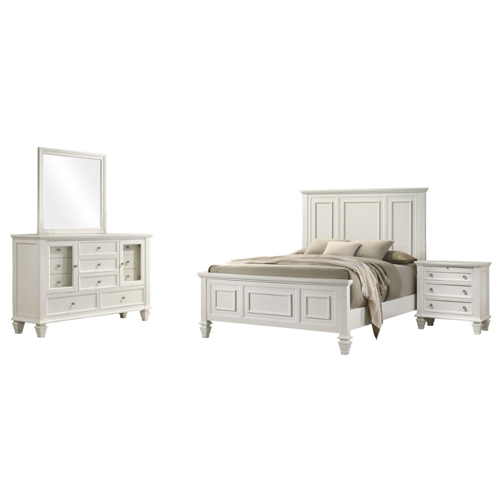 English Elm Dennis Eastern King Bedroom Set Carved Panel Bed Dresser Nightstand Cream Finish B062S02316