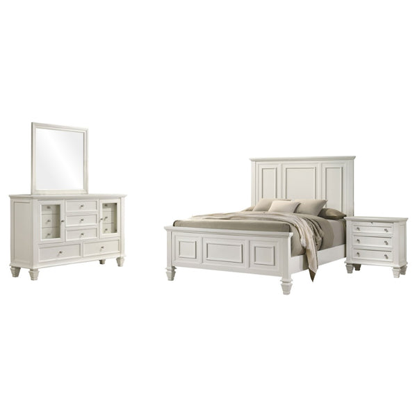 English Elm Dennis Eastern King Bedroom Set Carved Panel Bed Dresser Nightstand Cream Finish B062S02316