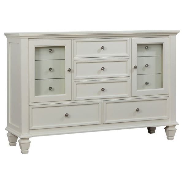 English Elm Dennis Eastern King Bedroom Set Carved Panel Bed Dresser Nightstand Cream Finish B062S02316