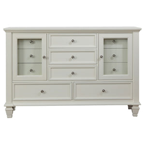 English Elm Dennis Eastern King Bedroom Set Carved Panel Bed Dresser Nightstand Cream Finish B062S02316