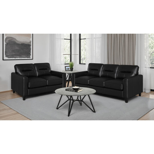 English Elm Remington Matte Leatherette Sofa and Loveseat Set with Track Arms for Modern Living Black B062S02317