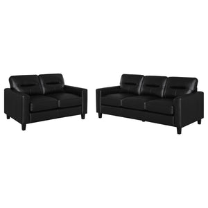 English Elm Remington Matte Leatherette Sofa and Loveseat Set with Track Arms for Modern Living Black B062S02317