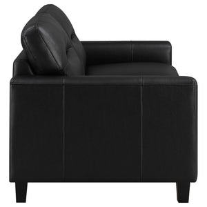English Elm Remington Matte Leatherette Sofa and Loveseat Set with Track Arms for Modern Living Black B062S02317
